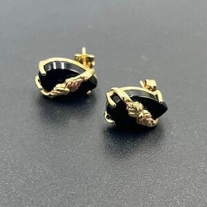 Black Hills Gold C. Co 14k Vintage Onyx Leaf Vine Estate 10k Stud Earrings 3 Gr